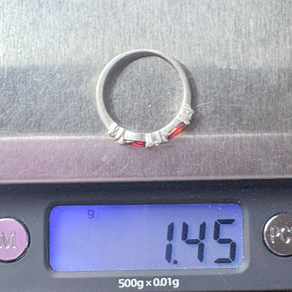 VTG Sterling Silver 925 Red & White Cubic Zirconia Statement Ring Size 6 - Picture 6 of 7